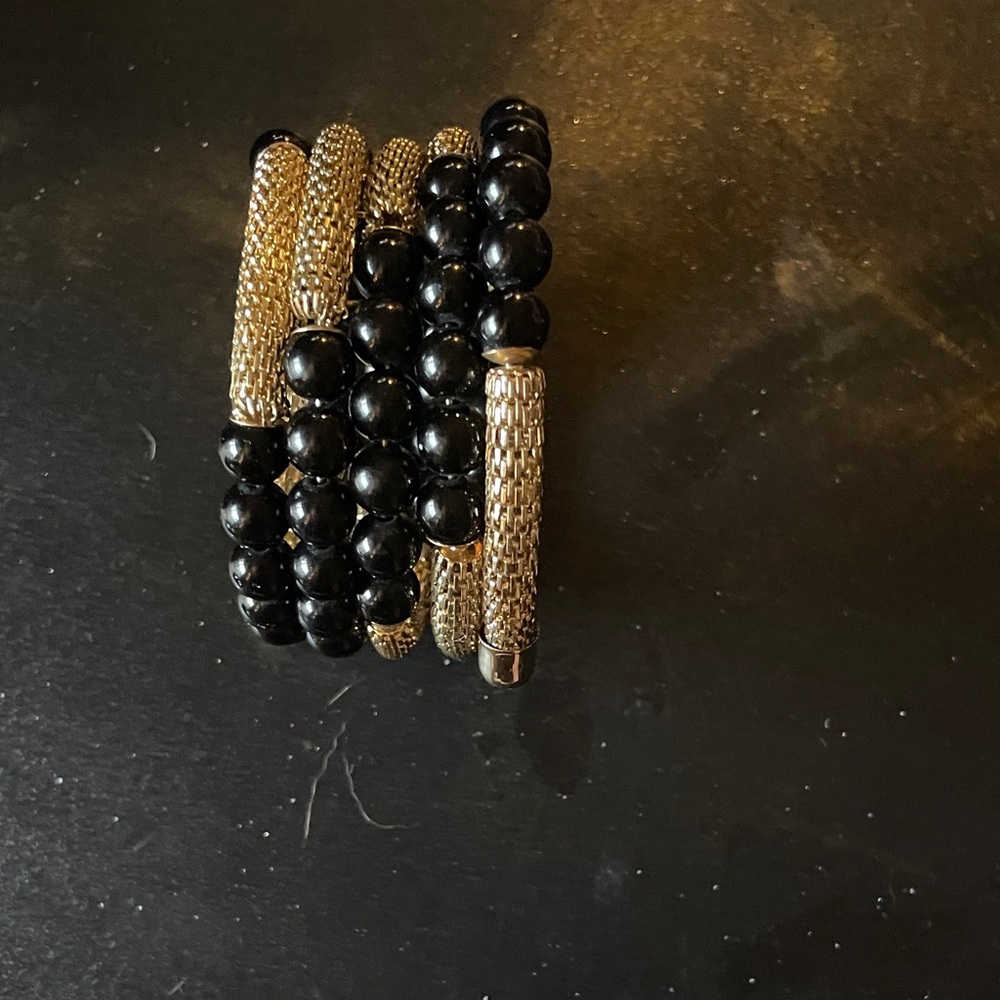 Handmade wraparound Black and Gold Beaded Bracelet